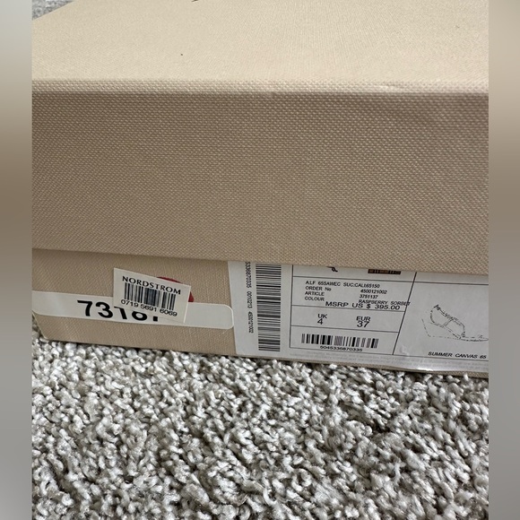 NIB Burberry Nova Check Summer Canvas Raspberry Sorbet Wedge Slingback Heels - Picture 7 of 8